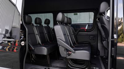 Mercedes-Benz V-class, view of the dashboard. Photographing a modern car parked.