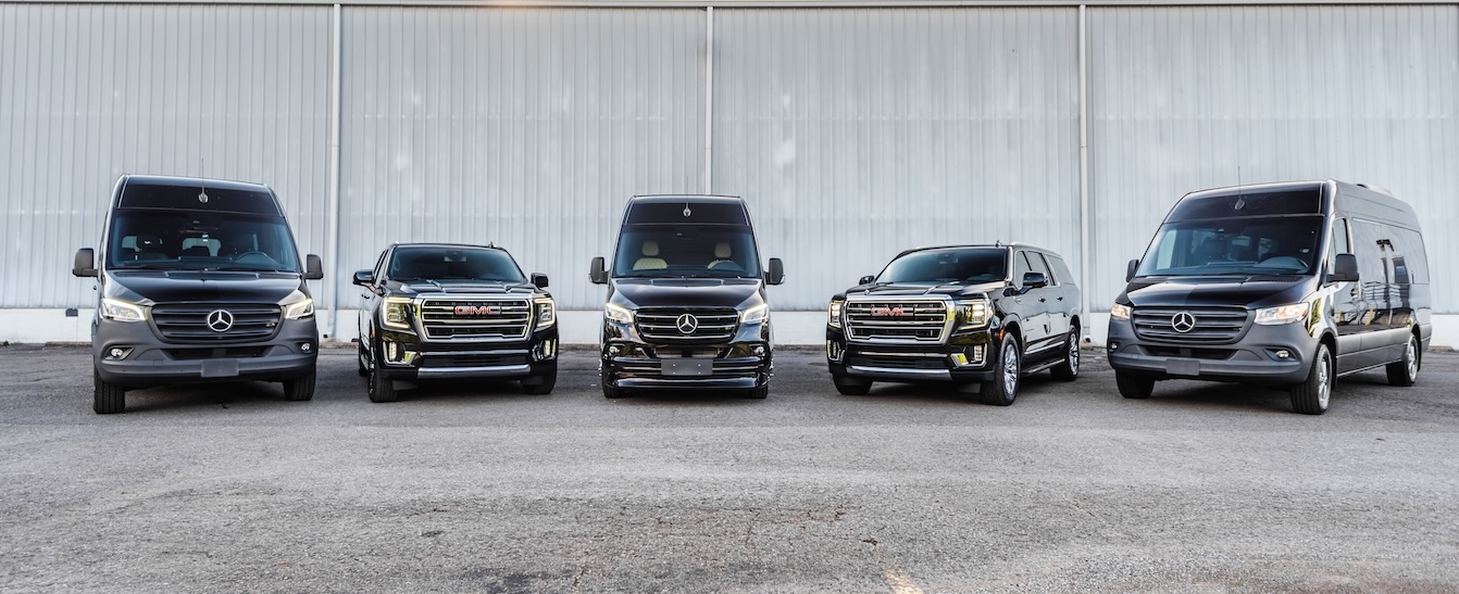 Three luxury fleet vehicles used for corporate and group transportation services in Tennessee