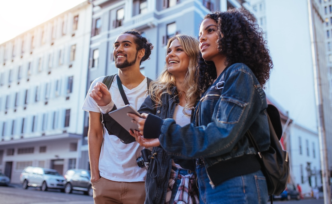 Group of tourists exploring the city.