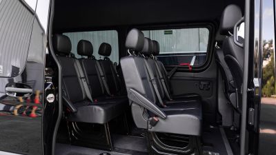 Mercedes-Benz V-class, view of the dashboard. Photographing a modern car parked.