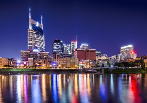 Nashville, Tennessee, USA downtown skyline on the Cumberland River.